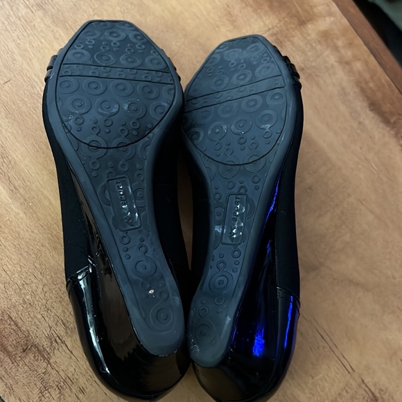 Anne Klein Sport Peep Toe Wedge Black Patent/cloth - Picture 4 of 9